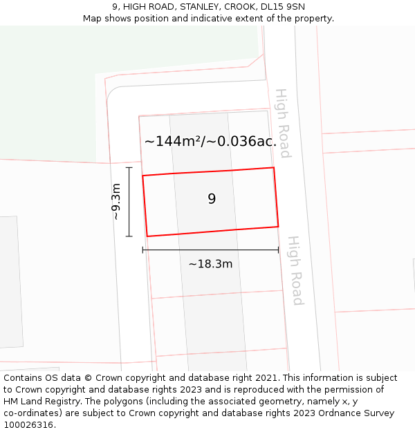 9, HIGH ROAD, STANLEY, CROOK, DL15 9SN: Plot and title map