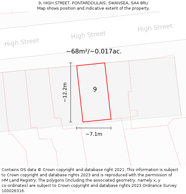 9, HIGH STREET, PONTARDDULAIS, SWANSEA, SA4 8RU: Plot and title map