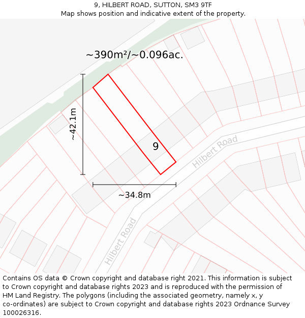 9, HILBERT ROAD, SUTTON, SM3 9TF: Plot and title map
