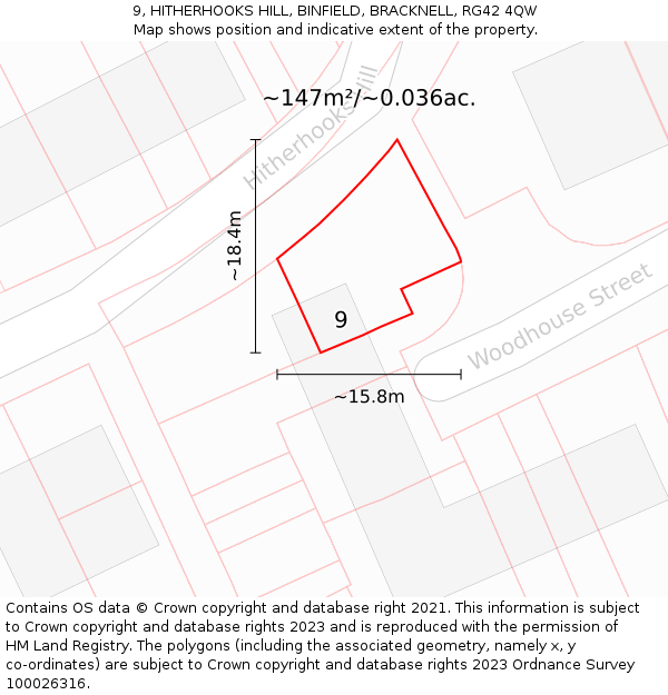 9, HITHERHOOKS HILL, BINFIELD, BRACKNELL, RG42 4QW: Plot and title map