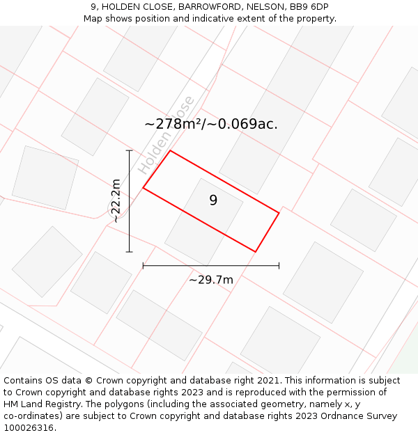 9, HOLDEN CLOSE, BARROWFORD, NELSON, BB9 6DP: Plot and title map