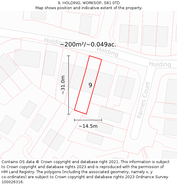 9, HOLDING, WORKSOP, S81 0TD: Plot and title map
