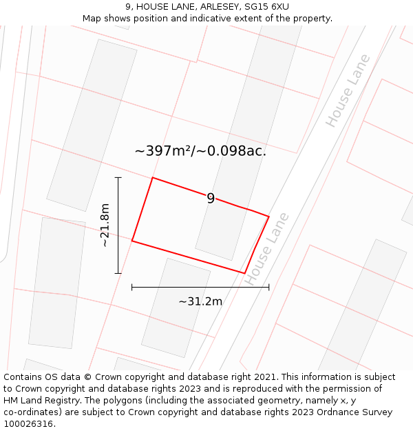 9, HOUSE LANE, ARLESEY, SG15 6XU: Plot and title map