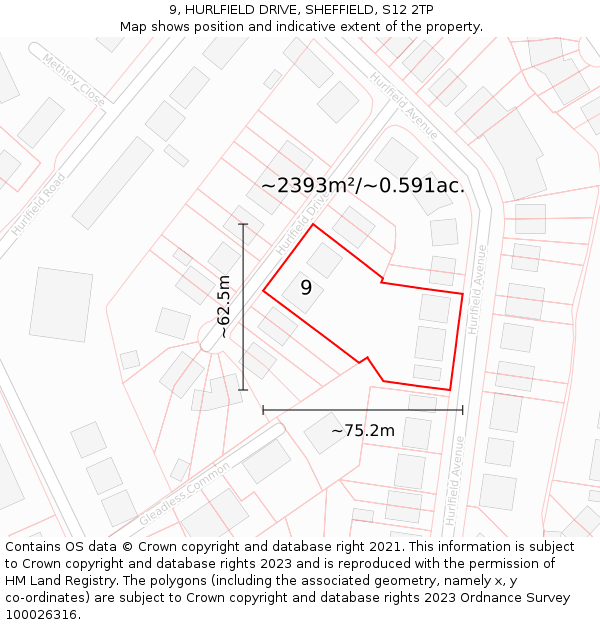 9, HURLFIELD DRIVE, SHEFFIELD, S12 2TP: Plot and title map
