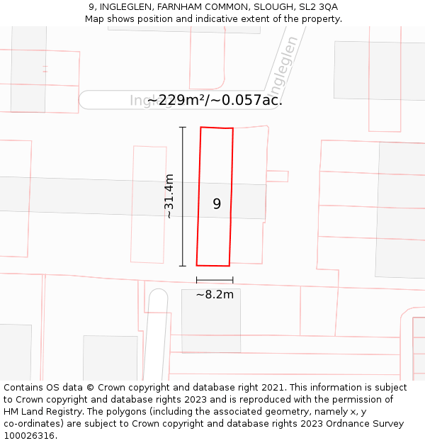 9, INGLEGLEN, FARNHAM COMMON, SLOUGH, SL2 3QA: Plot and title map