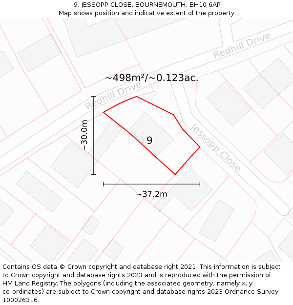 9, JESSOPP CLOSE, BOURNEMOUTH, BH10 6AP: Plot and title map