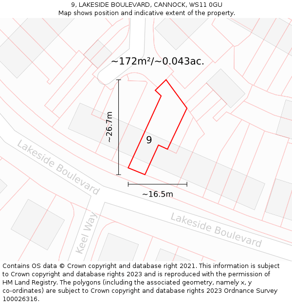 9, LAKESIDE BOULEVARD, CANNOCK, WS11 0GU: Plot and title map