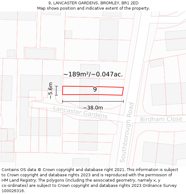 9, LANCASTER GARDENS, BROMLEY, BR1 2ED: Plot and title map