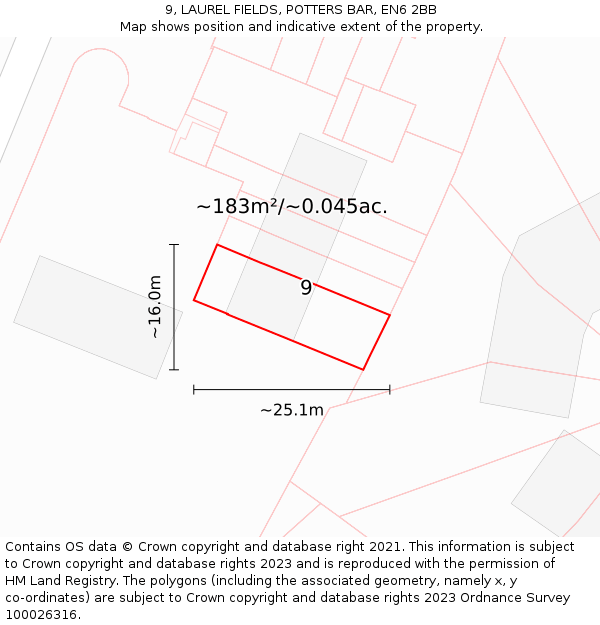 9, LAUREL FIELDS, POTTERS BAR, EN6 2BB: Plot and title map
