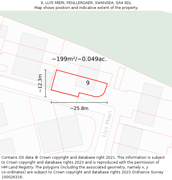 9, LLYS MIERI, PENLLERGAER, SWANSEA, SA4 9DL: Plot and title map