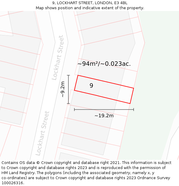 9, LOCKHART STREET, LONDON, E3 4BL: Plot and title map