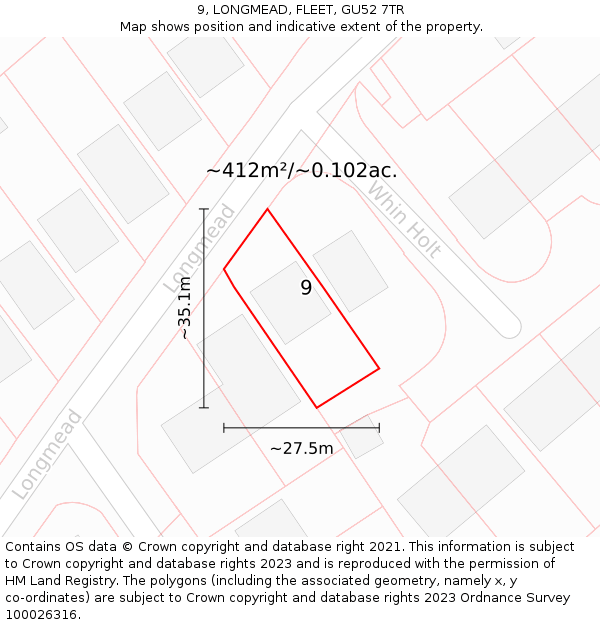 9, LONGMEAD, FLEET, GU52 7TR: Plot and title map
