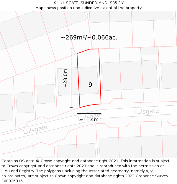 9, LULSGATE, SUNDERLAND, SR5 3JY: Plot and title map