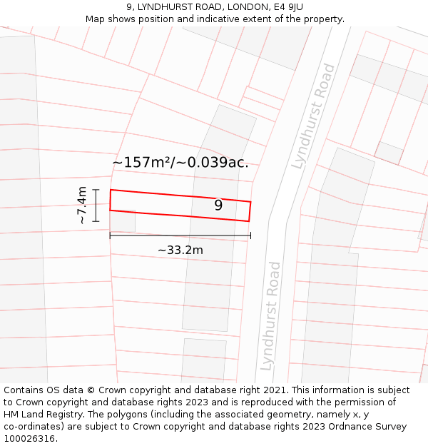 9, LYNDHURST ROAD, LONDON, E4 9JU: Plot and title map
