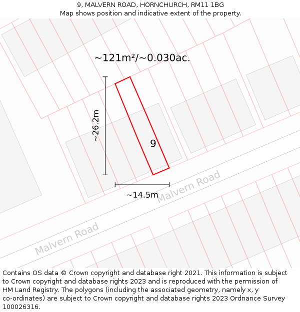 9, MALVERN ROAD, HORNCHURCH, RM11 1BG: Plot and title map