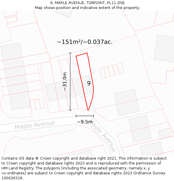 9, MAPLE AVENUE, TORPOINT, PL11 2NE: Plot and title map