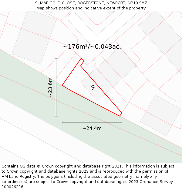 9, MARIGOLD CLOSE, ROGERSTONE, NEWPORT, NP10 9AZ: Plot and title map