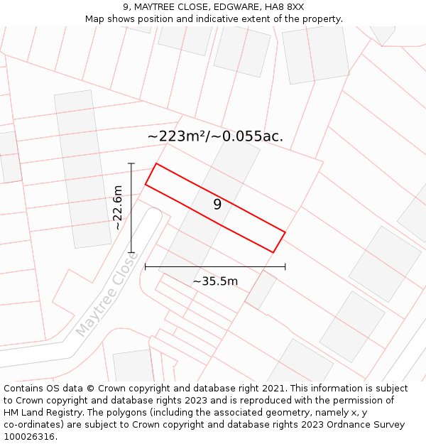 9, MAYTREE CLOSE, EDGWARE, HA8 8XX: Plot and title map