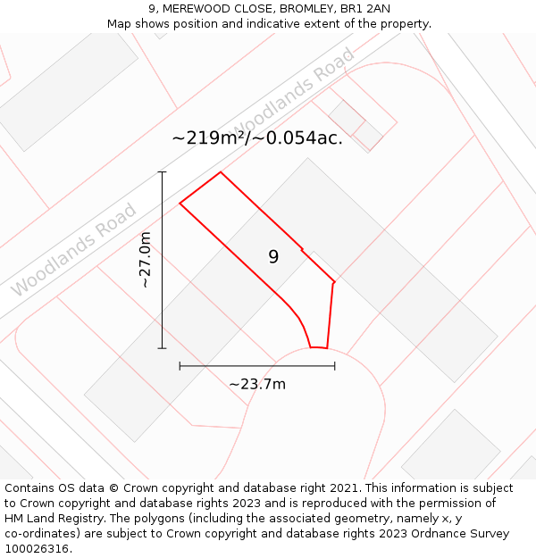 9, MEREWOOD CLOSE, BROMLEY, BR1 2AN: Plot and title map