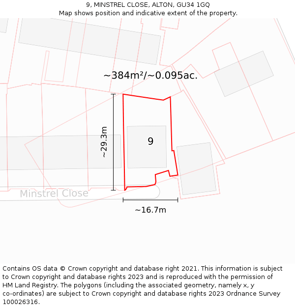 9, MINSTREL CLOSE, ALTON, GU34 1GQ: Plot and title map