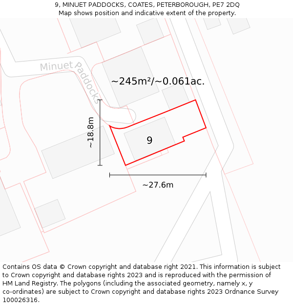 9, MINUET PADDOCKS, COATES, PETERBOROUGH, PE7 2DQ: Plot and title map