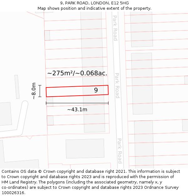 9, PARK ROAD, LONDON, E12 5HG: Plot and title map