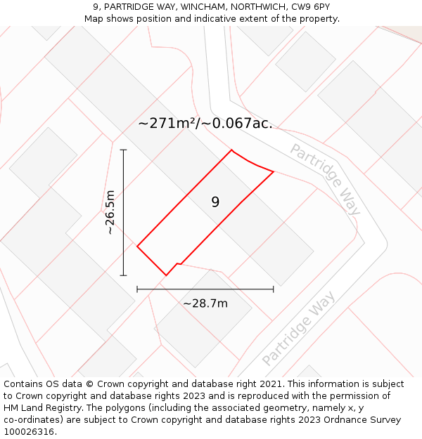 9, PARTRIDGE WAY, WINCHAM, NORTHWICH, CW9 6PY: Plot and title map
