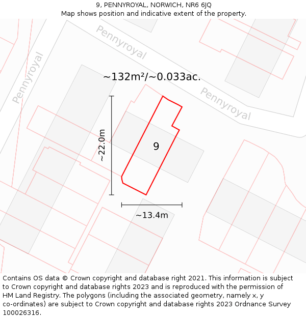 9, PENNYROYAL, NORWICH, NR6 6JQ: Plot and title map
