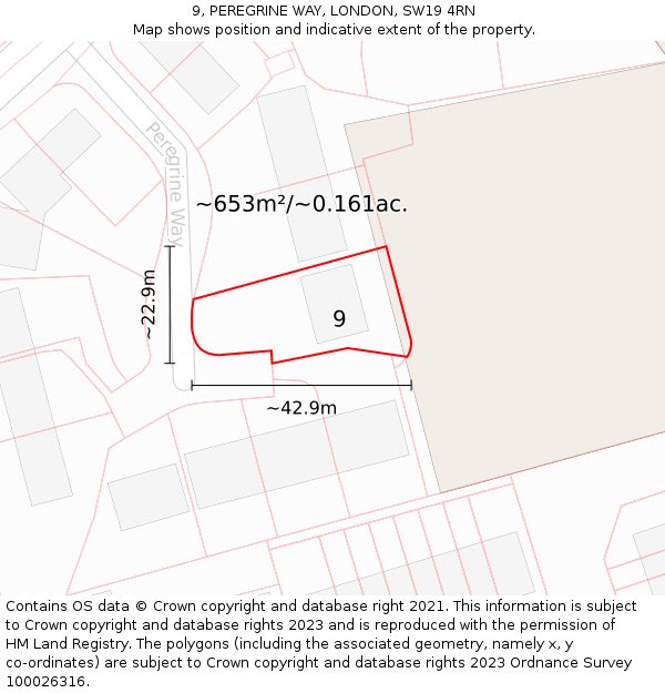 9, PEREGRINE WAY, LONDON, SW19 4RN: Plot and title map