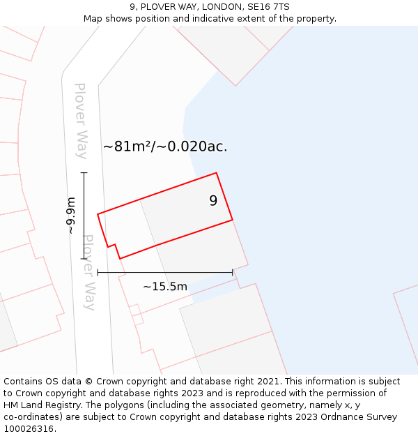 9, PLOVER WAY, LONDON, SE16 7TS: Plot and title map