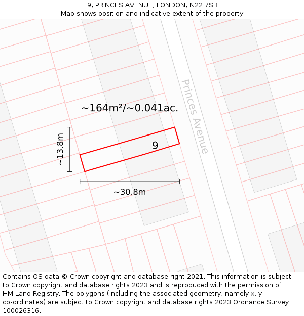 9, PRINCES AVENUE, LONDON, N22 7SB: Plot and title map