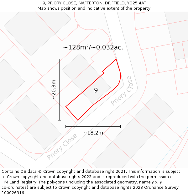 9, PRIORY CLOSE, NAFFERTON, DRIFFIELD, YO25 4AT: Plot and title map