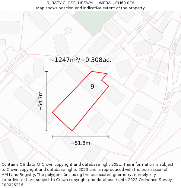 9, RABY CLOSE, HESWALL, WIRRAL, CH60 0EA: Plot and title map
