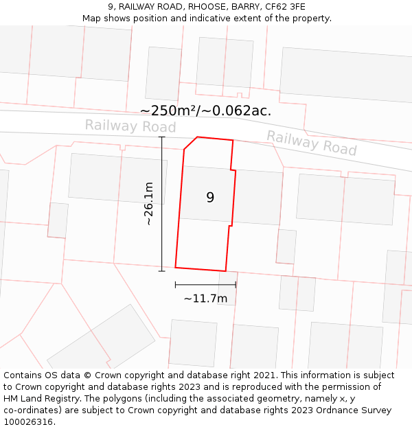 9, RAILWAY ROAD, RHOOSE, BARRY, CF62 3FE: Plot and title map