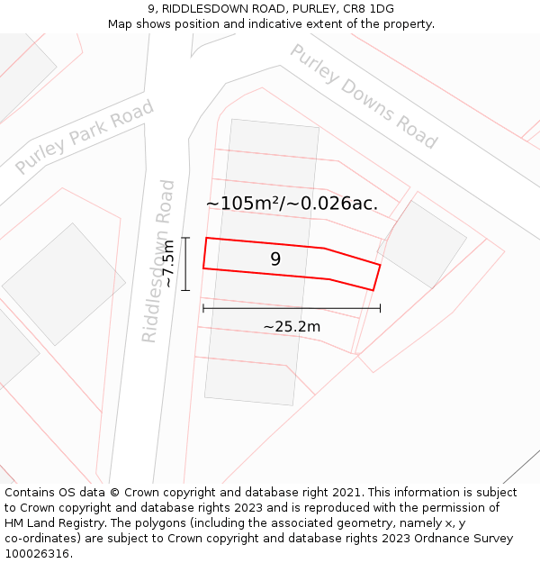 9, RIDDLESDOWN ROAD, PURLEY, CR8 1DG: Plot and title map