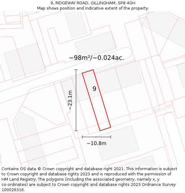 9, RIDGEWAY ROAD, GILLINGHAM, SP8 4GH: Plot and title map