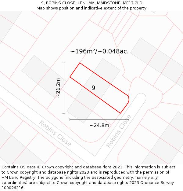 9, ROBINS CLOSE, LENHAM, MAIDSTONE, ME17 2LD: Plot and title map