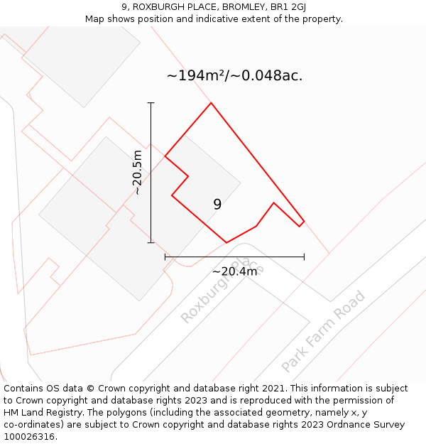 9, ROXBURGH PLACE, BROMLEY, BR1 2GJ: Plot and title map