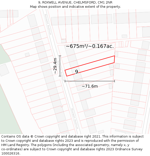 9, ROXWELL AVENUE, CHELMSFORD, CM1 2NR: Plot and title map