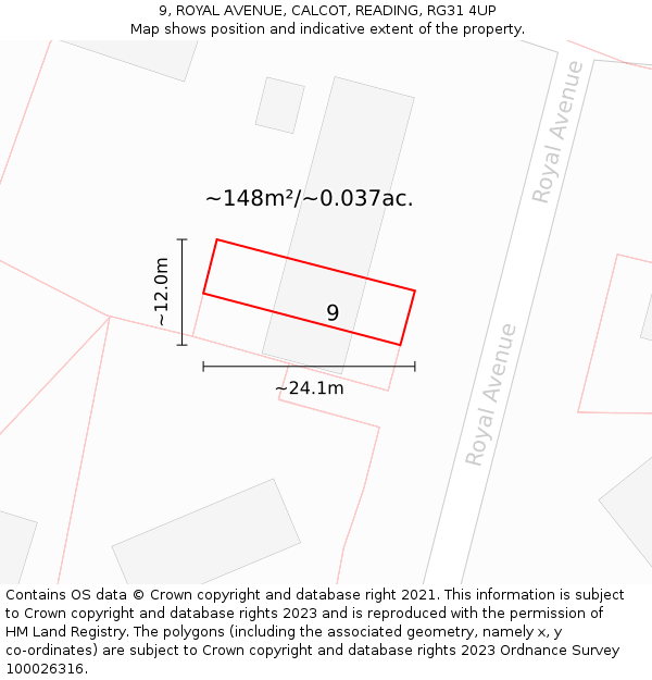 9, ROYAL AVENUE, CALCOT, READING, RG31 4UP: Plot and title map