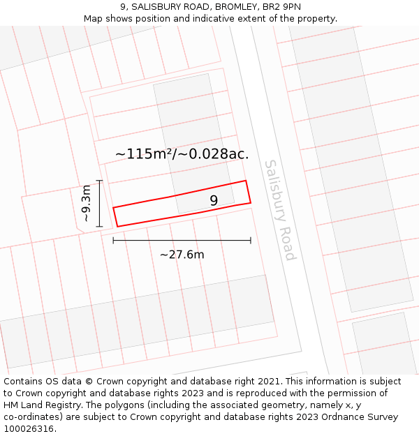 9, SALISBURY ROAD, BROMLEY, BR2 9PN: Plot and title map