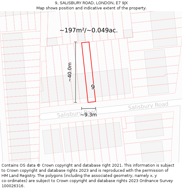 9, SALISBURY ROAD, LONDON, E7 9JX: Plot and title map