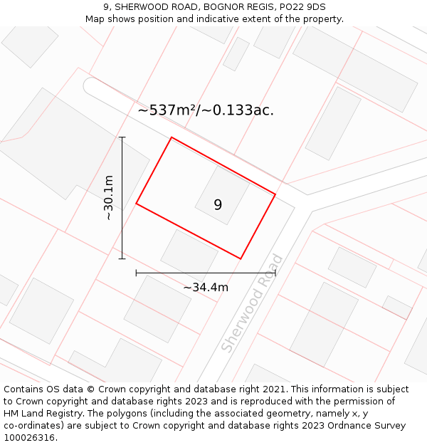 9, SHERWOOD ROAD, BOGNOR REGIS, PO22 9DS: Plot and title map