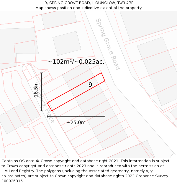 9, SPRING GROVE ROAD, HOUNSLOW, TW3 4BF: Plot and title map