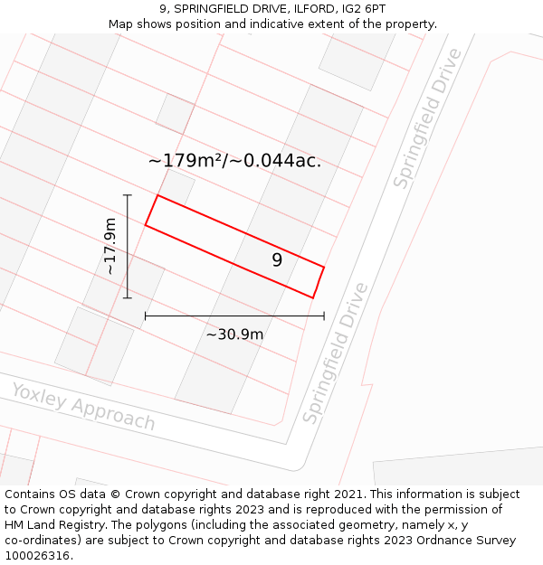 9, SPRINGFIELD DRIVE, ILFORD, IG2 6PT: Plot and title map