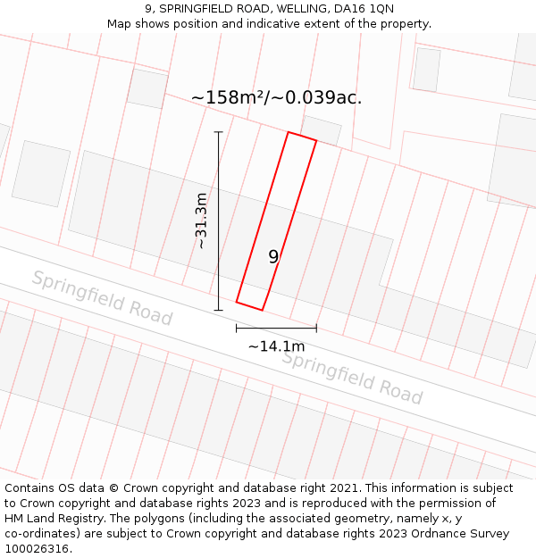 9, SPRINGFIELD ROAD, WELLING, DA16 1QN: Plot and title map