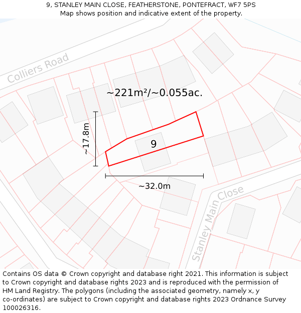 9, STANLEY MAIN CLOSE, FEATHERSTONE, PONTEFRACT, WF7 5PS: Plot and title map