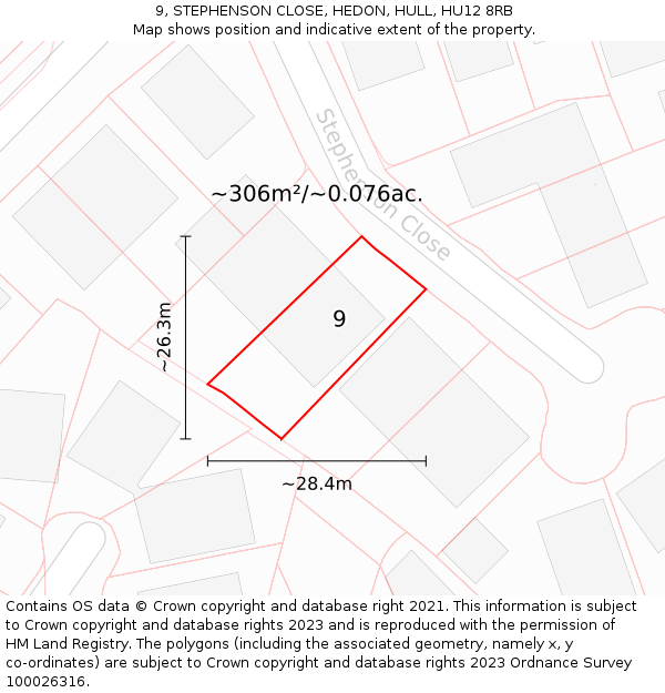 9, STEPHENSON CLOSE, HEDON, HULL, HU12 8RB: Plot and title map