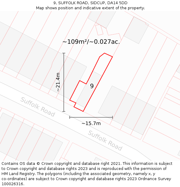 9, SUFFOLK ROAD, SIDCUP, DA14 5DD: Plot and title map