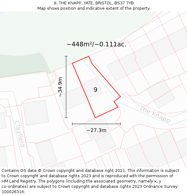 9, THE KNAPP, YATE, BRISTOL, BS37 7YB: Plot and title map